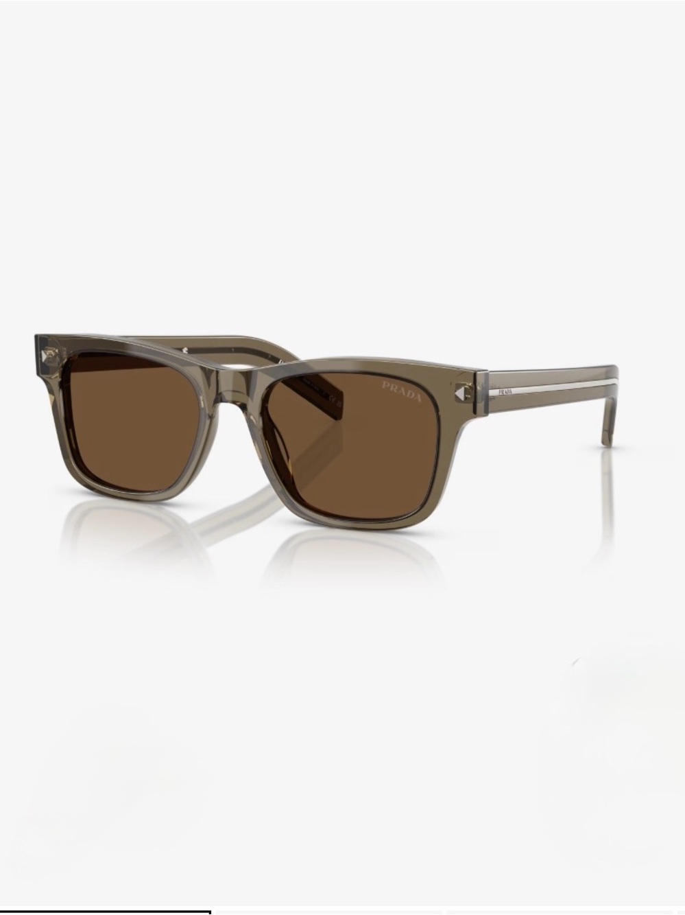 Prada Men's Transparent Taupe Frame Sunglasses with Brown Lenses